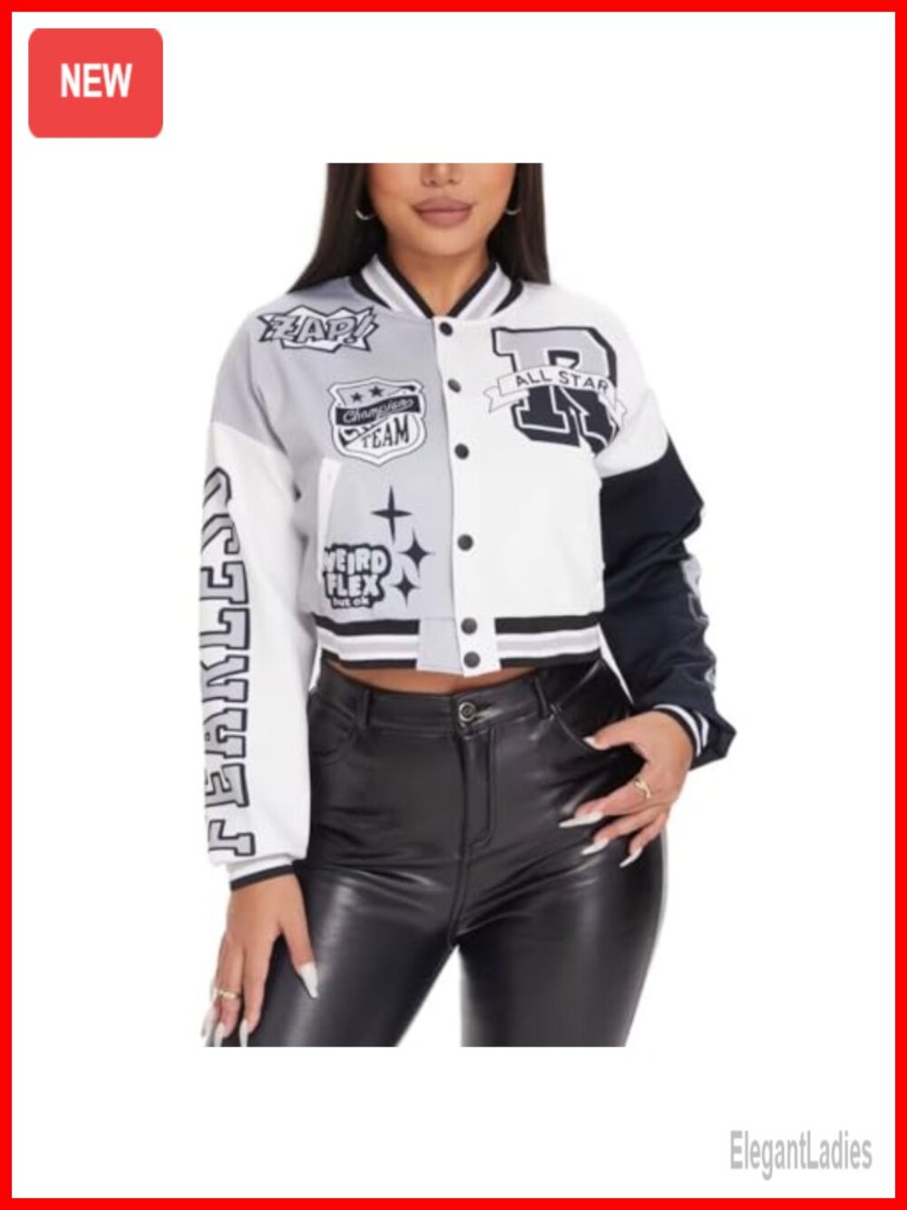 Women's Cropped Varsity Bomber Jacket Letter Print Colorblock Streetwear